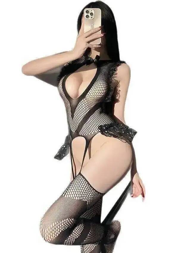 Fishing Socks - Bodystocking de red con encaje sexy,
